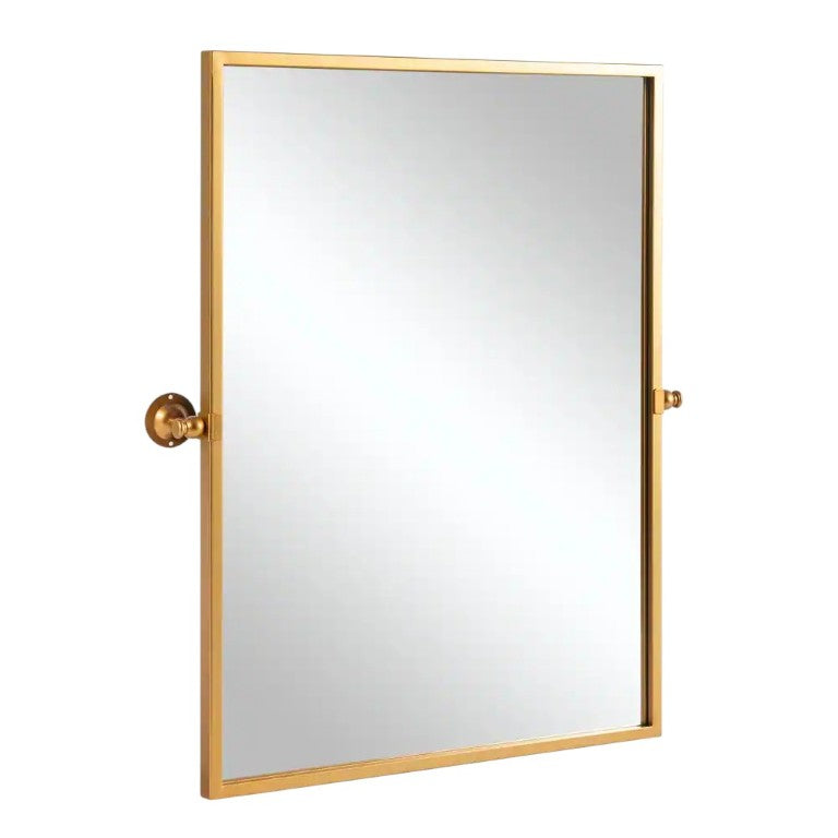 HomeRoots 38 Inch Gold Iron Tilting Wall Mirror Elegant Vanity Accent for Modern Bathrooms 719473