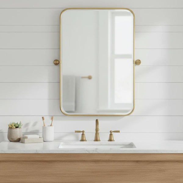 Set of Two Tilting Iron Framed Vanity Mirrors for a Stylish Modern Bathroom Upgrade