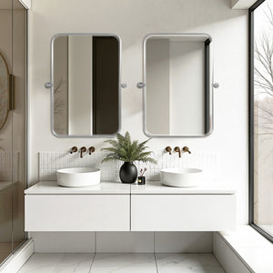 Set of Two Tilting Iron Framed Vanity Mirrors for a Stylish Modern Bathroom Upgrade