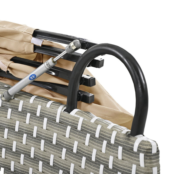 English Elm TOPMAX All-Weather Rattan Round Sectional Daybed with Retractable Canopy, Adjustable Table & Cushions Light Coffee SP100023AAC