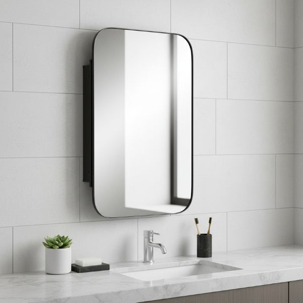 24 Inch Metal Framed Bathroom Vanity Mirror Cabinet Wall Mounted Storage Organizer