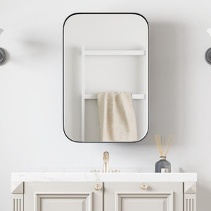 24 Inch Metal Framed Bathroom Vanity Mirror Cabinet Wall Mounted Storage Organizer