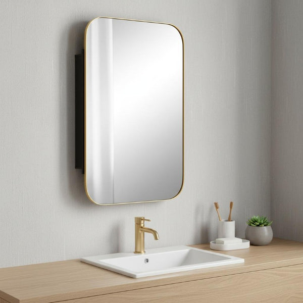 24 Inch Metal Framed Bathroom Vanity Mirror Cabinet Wall Mounted Storage Organizer