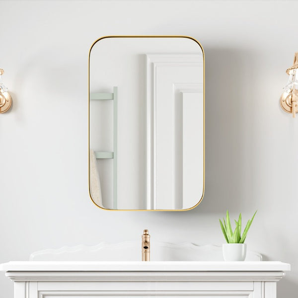 24 Inch Metal Framed Bathroom Vanity Mirror Cabinet Wall Mounted Storage Organizer