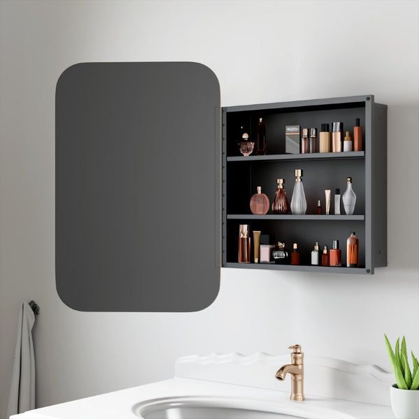 24 Inch Metal Framed Bathroom Vanity Mirror Cabinet Wall Mounted Storage Organizer