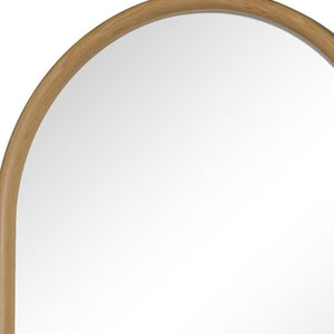 36 Inch Solid Wood Arch Wall Mirror Brown Decorative Frame for Living Room