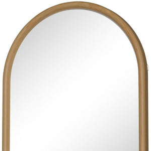 36 Inch Solid Wood Arch Wall Mirror Brown Decorative Frame for Living Room