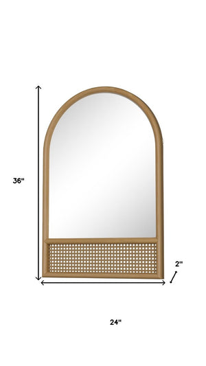 36 Inch Solid Wood Arch Wall Mirror Brown Decorative Frame for Living Room