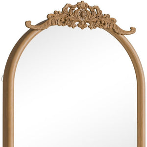 36 Inch Brown Rattan Arched Wall Mirror Boho Scrollwork Frame Entryway Decor