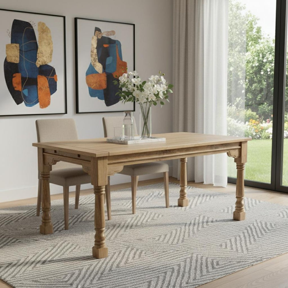 HomeRoots 71" Solid Mango Wood Double Pedestal Dining Table with Self-Storing Leaves – Elegant & Versatile! 719513