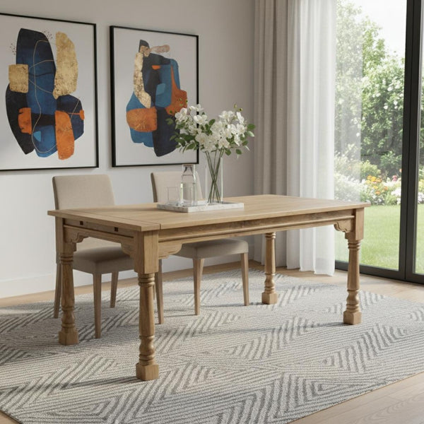 HomeRoots 71" Solid Mango Wood Double Pedestal Dining Table with Self-Storing Leaves – Elegant & Versatile! 719513