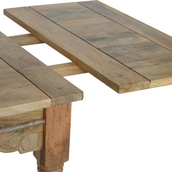 HomeRoots 71" Solid Mango Wood Double Pedestal Dining Table with Self-Storing Leaves – Elegant & Versatile! 719513