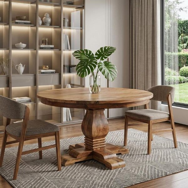 43 Inch Round Solid Wood Dining Table with Pedestal Base for Cozy Breakfast Nooks