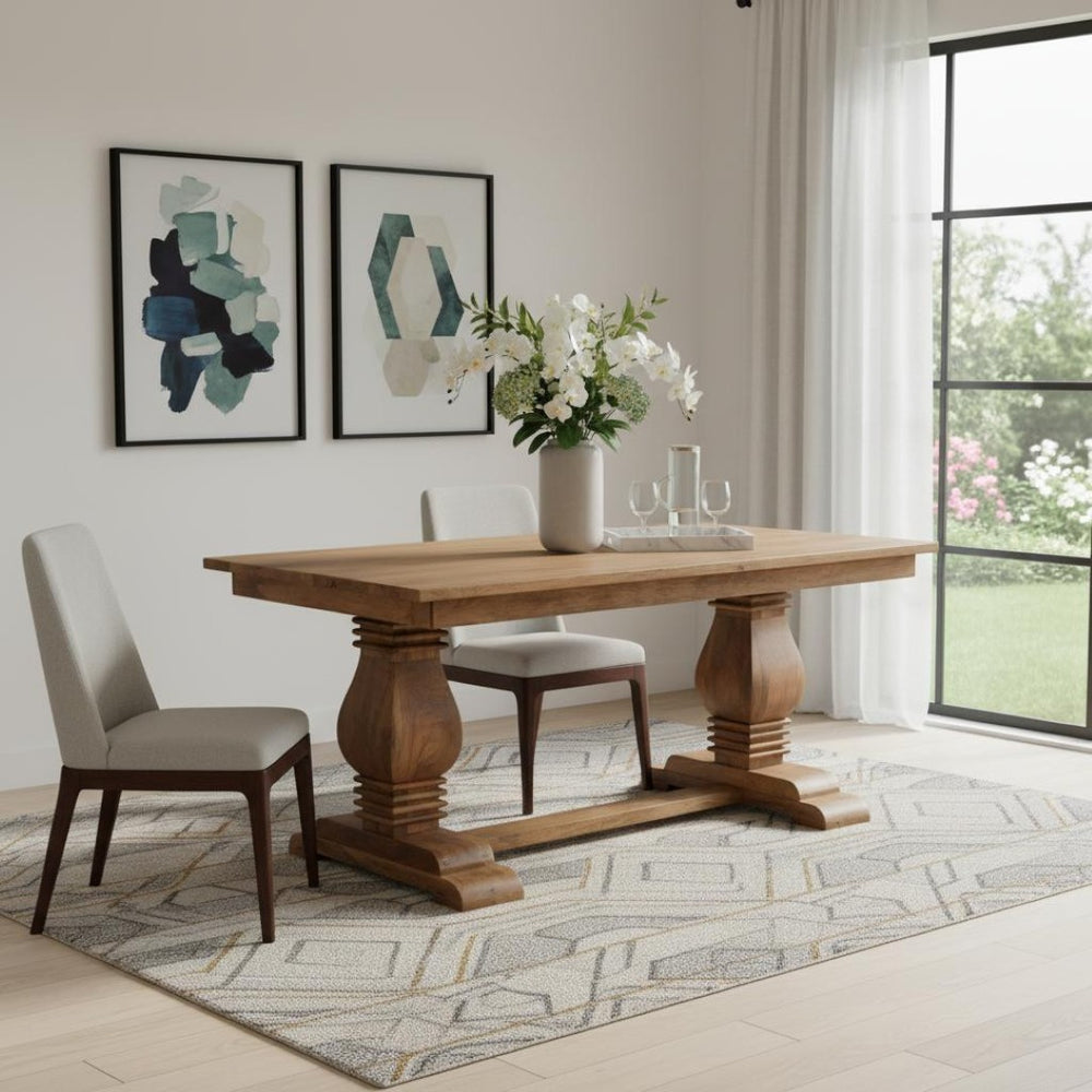 HomeRoots 71" Rustic Solid Wood Trestle Dining Table - Handcrafted Mango Wood, Distressed Finish, Seats 6 719514
