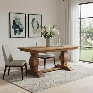 HomeRoots 71" Rustic Solid Wood Trestle Dining Table - Handcrafted Mango Wood, Distressed Finish, Seats 6 719514