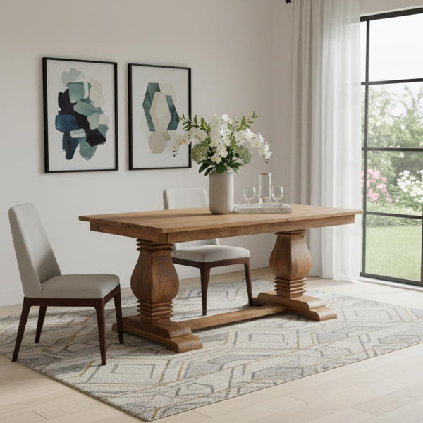 HomeRoots 71" Rustic Solid Wood Trestle Dining Table - Handcrafted Mango Wood, Distressed Finish, Seats 6 719514