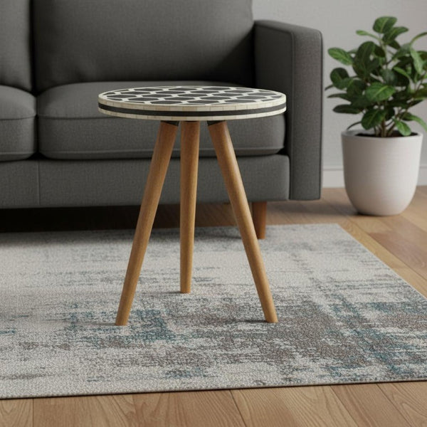 14 Inch Solid Wood Round Footstool Compact Brown Ottoman for Living Room Accent