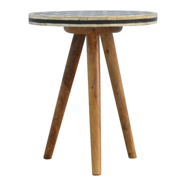 14 Inch Solid Wood Round Footstool Compact Brown Ottoman for Living Room Accent