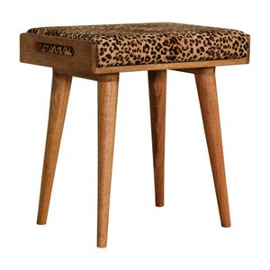 20 Inch Leopard Print Velvet Footstool with Solid Wood Legs Glam Living Room Accent
