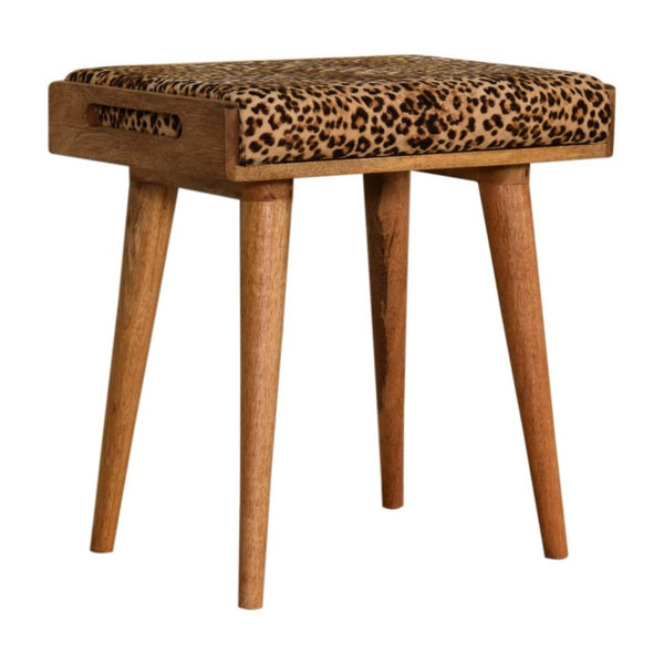 20 Inch Leopard Print Velvet Footstool with Solid Wood Legs Glam Living Room Accent
