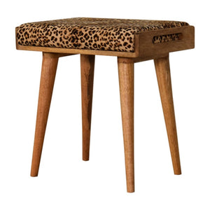 20 Inch Leopard Print Velvet Footstool with Solid Wood Legs Glam Living Room Accent