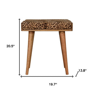 20 Inch Leopard Print Velvet Footstool with Solid Wood Legs Glam Living Room Accent