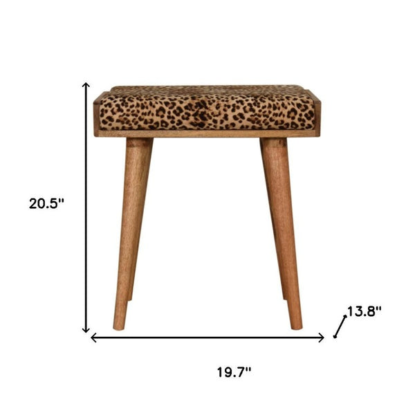 20 Inch Leopard Print Velvet Footstool with Solid Wood Legs Glam Living Room Accent