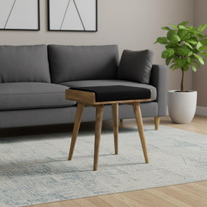 20 Inch Velvet Upholstered Footstool with Solid Oak Legs Modern Living Room Accent