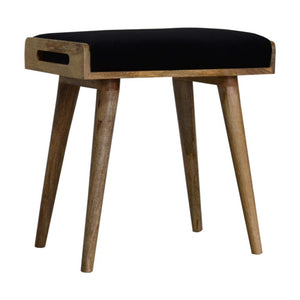 20 Inch Velvet Upholstered Footstool with Solid Oak Legs Modern Living Room Accent