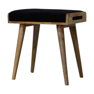 20 Inch Velvet Upholstered Footstool with Solid Oak Legs Modern Living Room Accent