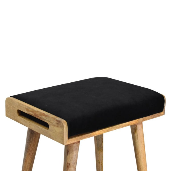 20 Inch Velvet Upholstered Footstool with Solid Oak Legs Modern Living Room Accent