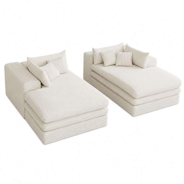 HomeRoots Set of Two White Corduroy Chaise Lounges with Accent Toss Pillows for Living Rooms 719548