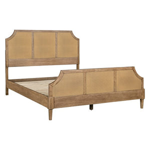English Elm Woven Cane Queen Platform Bedframe with Toasted Almond Wood, 500 lb Capacity, 6" Clearance, 14 Slats B035S00061
