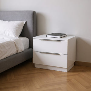 20 Inch White Wood Two Drawer Nightstand for Bedroom Elegant Compact Bedside Storage