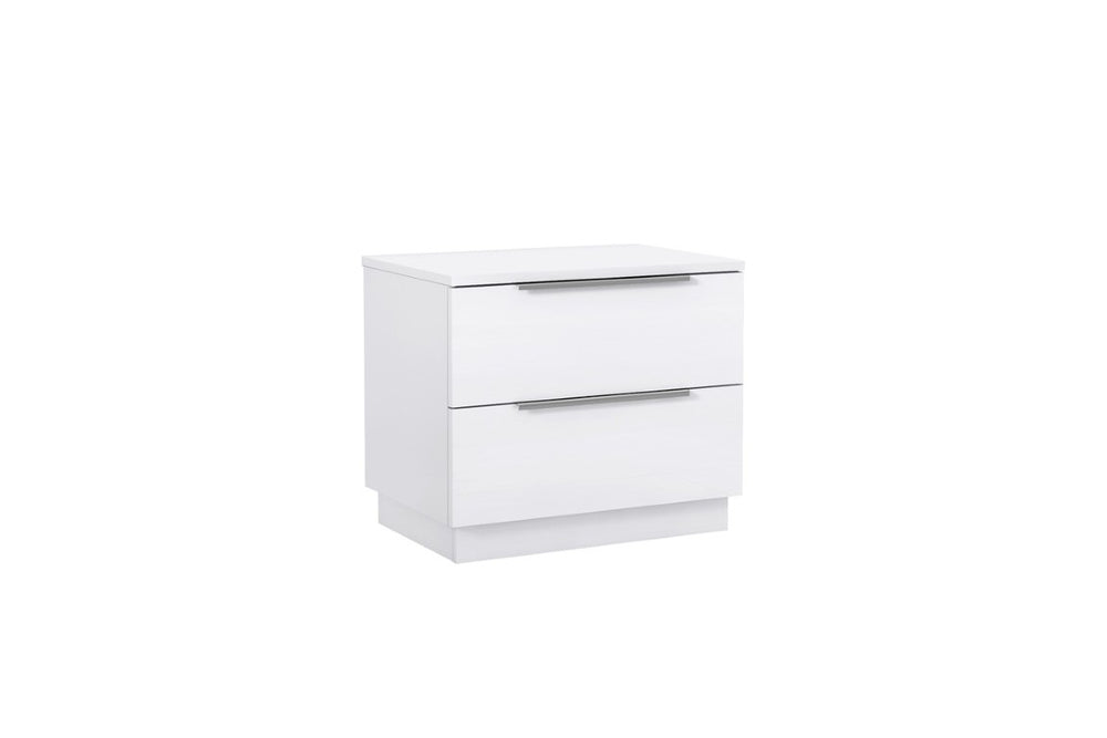 HomeRoots 20 Inch White Wood Two Drawer Nightstand for Bedroom Elegant Compact Bedside Storage 719561