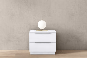 20 Inch White Wood Two Drawer Nightstand for Bedroom Elegant Compact Bedside Storage