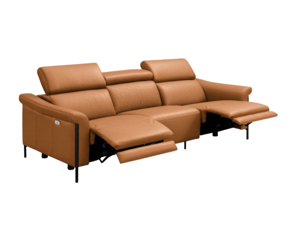 HomeRoots 96 Inch Camel Leather Power Reclining Sofa with Usb Charging Living Room 719567