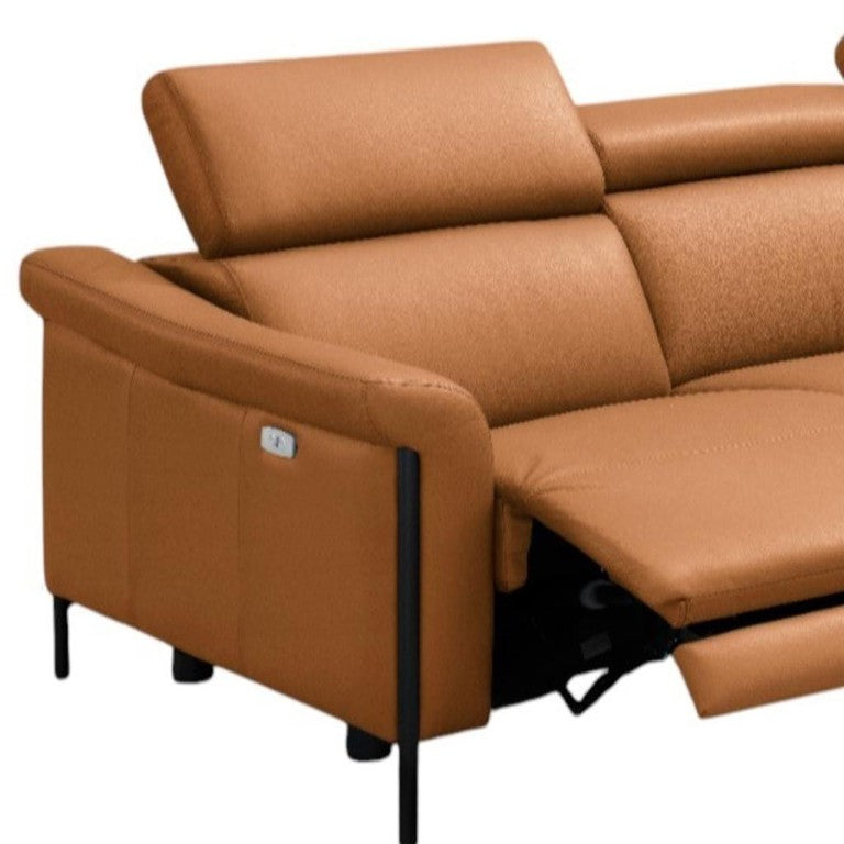 HomeRoots 96 Inch Camel Leather Power Reclining Sofa with Usb Charging Living Room 719567