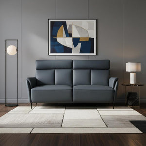 HomeRoots 73 Inch Reclining Leather Sofa with Usb Charging for Modern Living Room Comfort Seating Blue 719569
