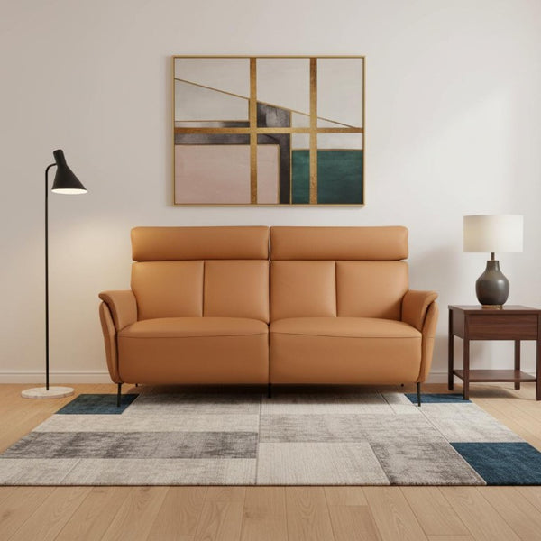 73 Inch Camel Leather Power Reclining Sofa with Usb Charging for Living Rooms