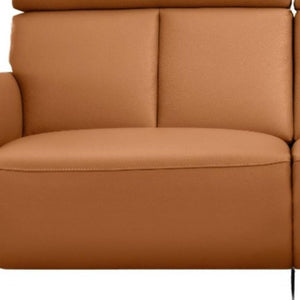 73 Inch Camel Leather Power Reclining Sofa with Usb Charging for Living Rooms