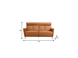 73 Inch Camel Leather Power Reclining Sofa with Usb Charging for Living Rooms