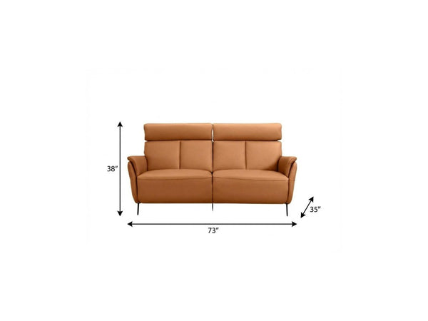 73 Inch Camel Leather Power Reclining Sofa with Usb Charging for Living Rooms