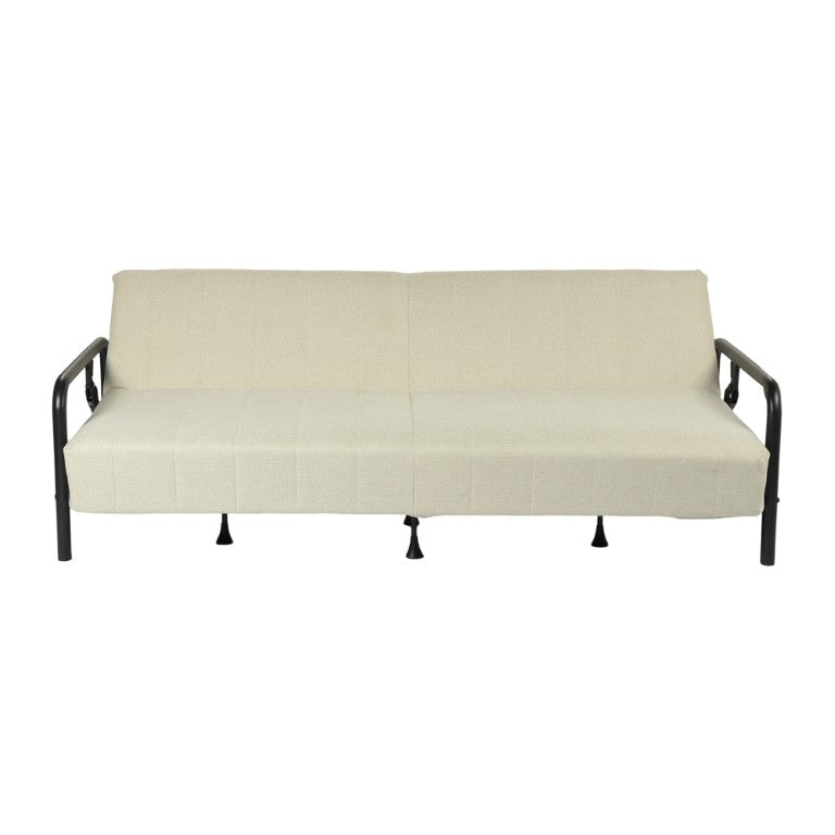 HomeRoots 79 Inch Beige Fabric Steel Frame Convertible Sleeper Futon for Living Room Guests 719578