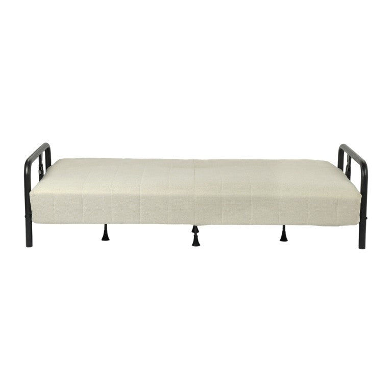 HomeRoots 79 Inch Beige Fabric Steel Frame Convertible Sleeper Futon for Living Room Guests 719578