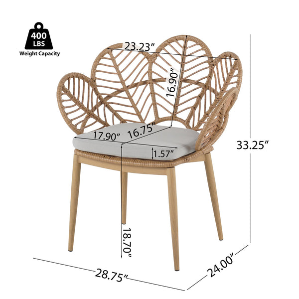 English Elm Christopher Knight Home® - Kirk Outdoor Wicker Peacock Papasan Chairs Set of 2 — Teak Legs, Light Brown PE Rattan, Beige Cushion, UV‑Resistant Comfort N775P271976B