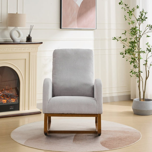 English Elm 27.2"w Wingback Glider Rocker Polyester Nursery Chair with Walnut Rubberwood Base W3188P304602
