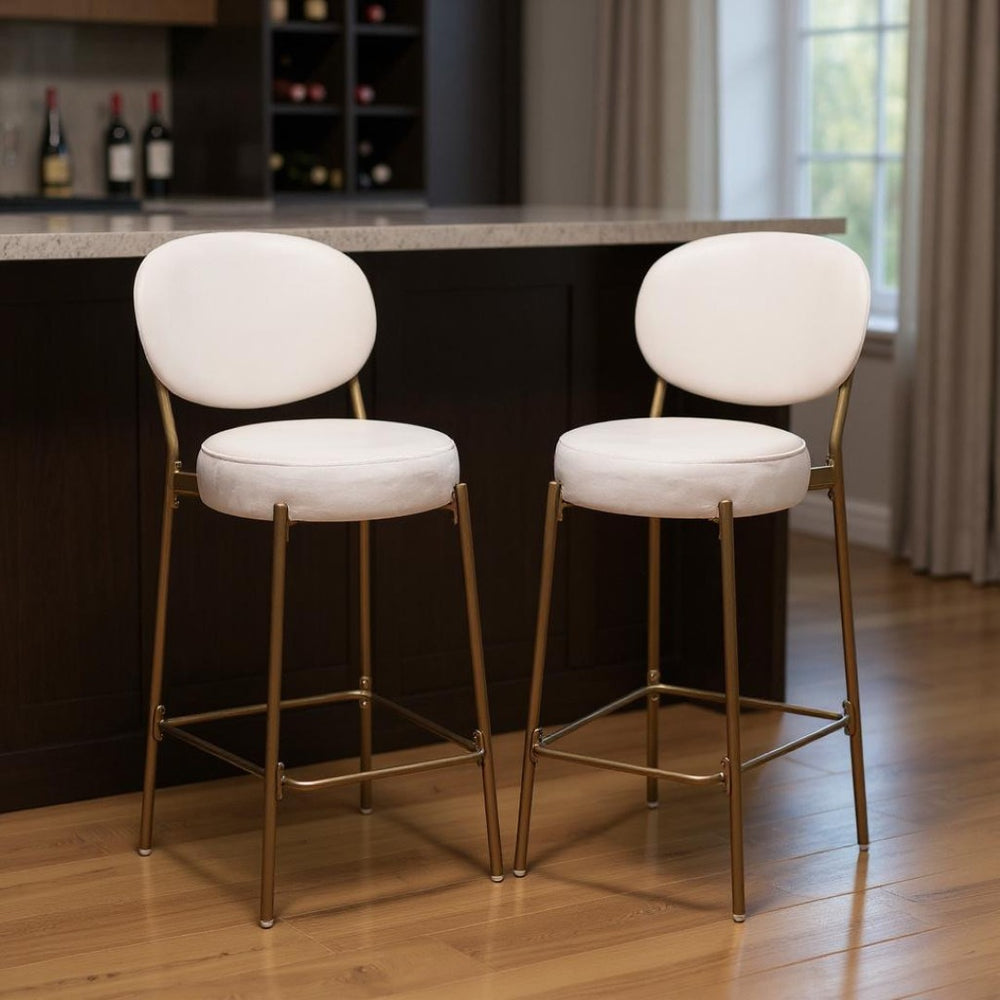 HomeRoots Set of Two Stylish 29" Green Faux Leather Bar Chairs with Gold Metal Base for Modern Spaces 719632