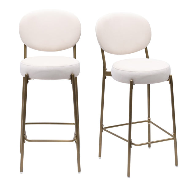 HomeRoots Set of Two Stylish 29" Green Faux Leather Bar Chairs with Gold Metal Base for Modern Spaces 719632