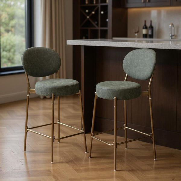 HomeRoots Set of Two Luxurious Black Velvet Bar Height Chairs with Gold Metal Base for Modern Spaces 719633